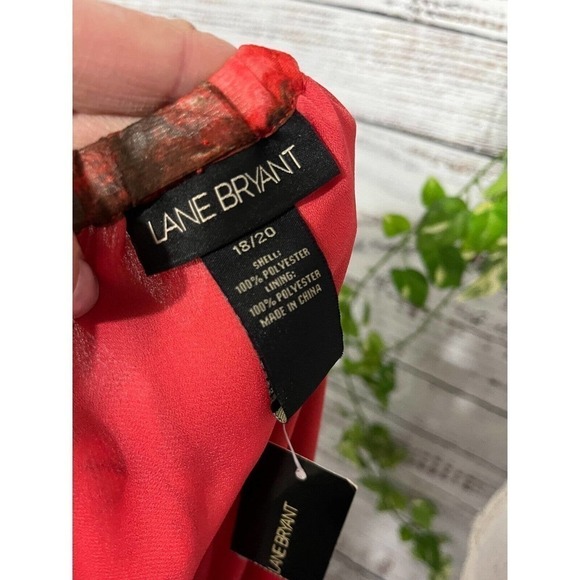 Lane Bryant Skirt Plus size 18 20 Coral Olive Floral Sheer Knee A Line Flowing - Picture 10 of 10